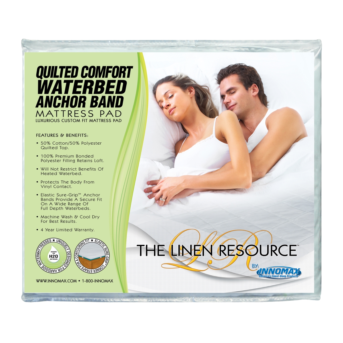 5-85-qa-4 Quilted Comfort Waterbed Anchor Band Custom Fit Protection Mattress Pad, Super Single