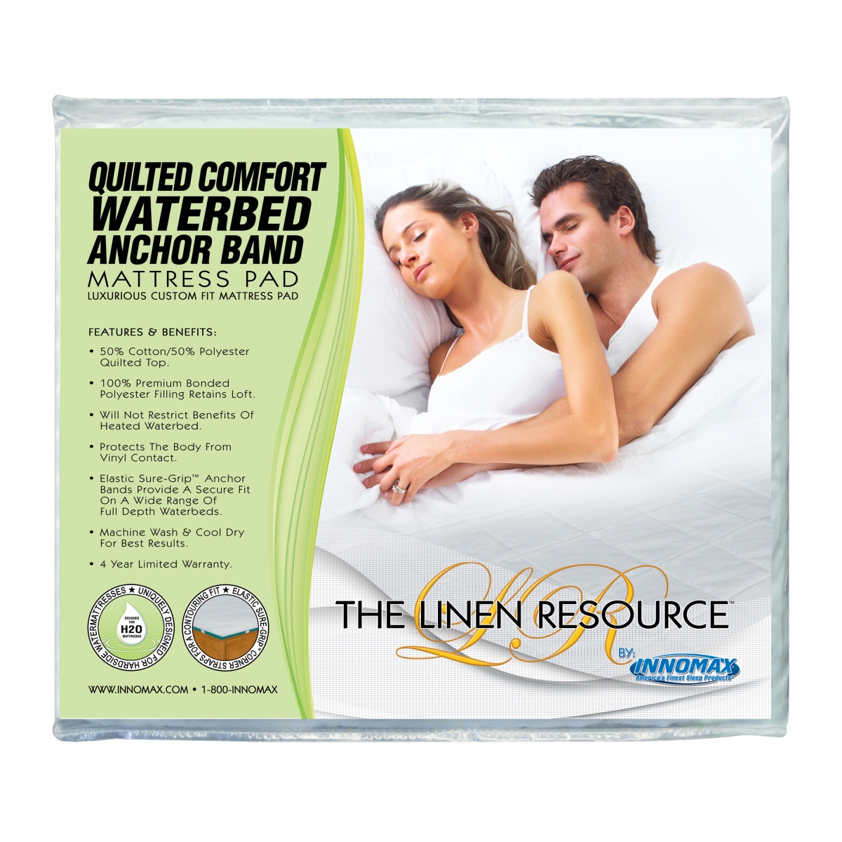 Innomax 5-85-QA-2 Quilted Comfort Waterbed Anchor Band Custom Fit Protection Mattress Pad Queen Size