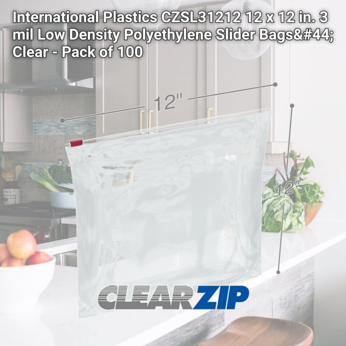 Picture of International Plastics CZSL31212 12 x 12 in. 3 mil Low Density Polyethylene Slider Bags, Clear - Pack of 100