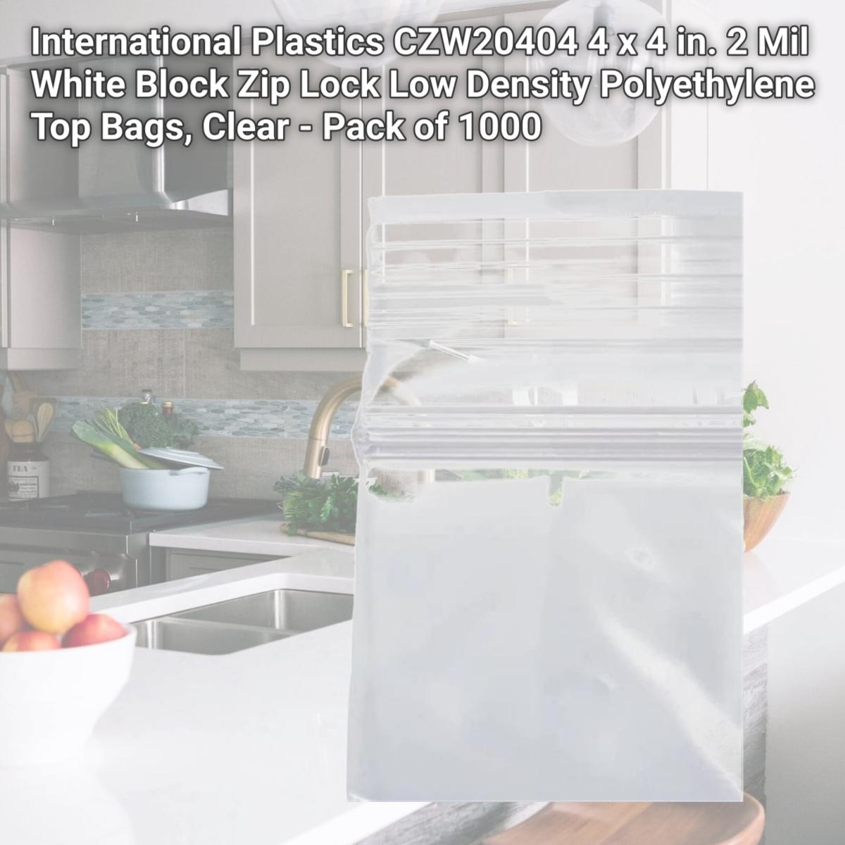 Picture of International Plastics CZW20404 4 x 4 in. 2 Mil White Block Zip Lock Low Density Polyethylene Top Bags, Clear - Pack of 1000
