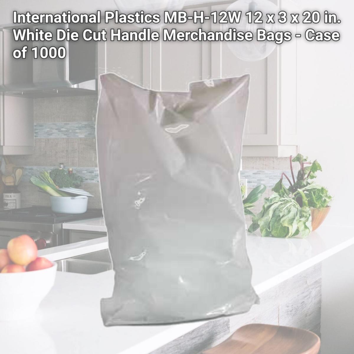 Picture of International Plastics MB-H-12W 12 x 3 x 20 in. White Die Cut Handle Merchandise Bags - Case of 1000