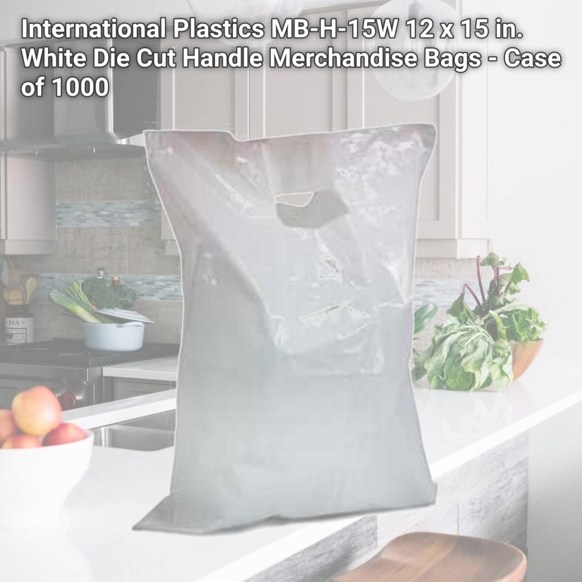 Picture of International Plastics MB-H-15W 12 x 15 in. White Die Cut Handle Merchandise Bags - Case of 1000