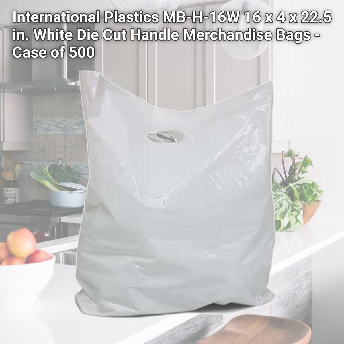 Picture of International Plastics MB-H-16W 16 x 4 x 22.5 in. White Die Cut Handle Merchandise Bags - Case of 500