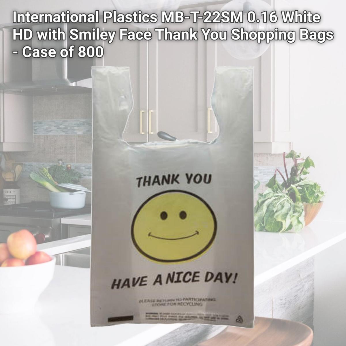 Picture of International Plastics MB-T-22SM 0.16 White HD with Smiley Face Thank You Shopping Bags - Case of 800