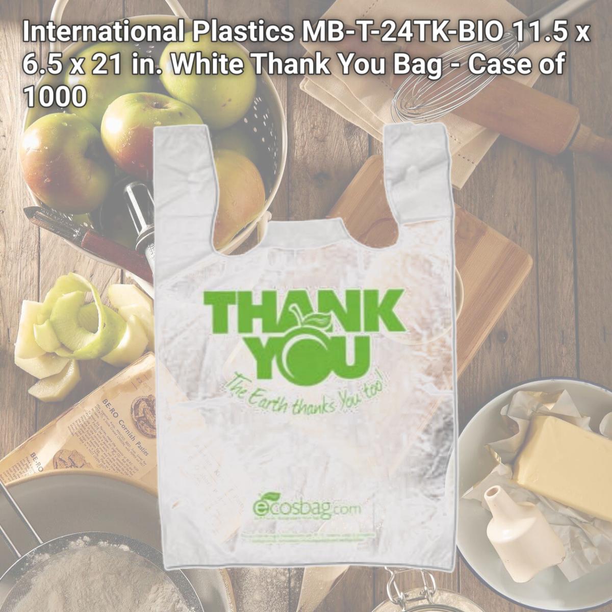 Picture of International Plastics MB-T-24TK-BIO 11.5 x 6.5 x 21 in. White Thank You Bag - Case of 1000