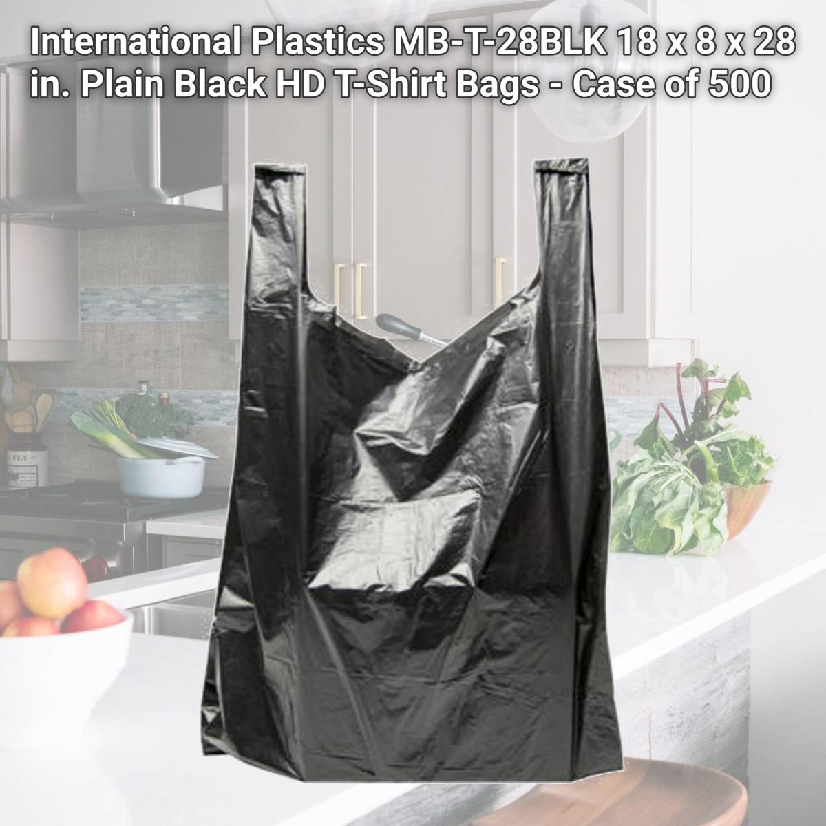 Picture of International Plastics MB-T-28BLK 18 x 8 x 28 in. Plain Black HD T-Shirt Bags - Case of 500