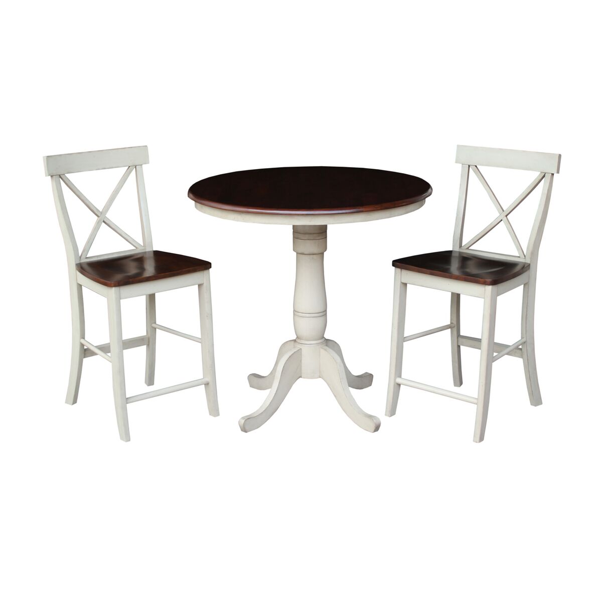 K12-36rt-6b-32 36 In. Round Pedestal Gathering Height Table With 2 X-back Counter Height Stools -3 Piece Set