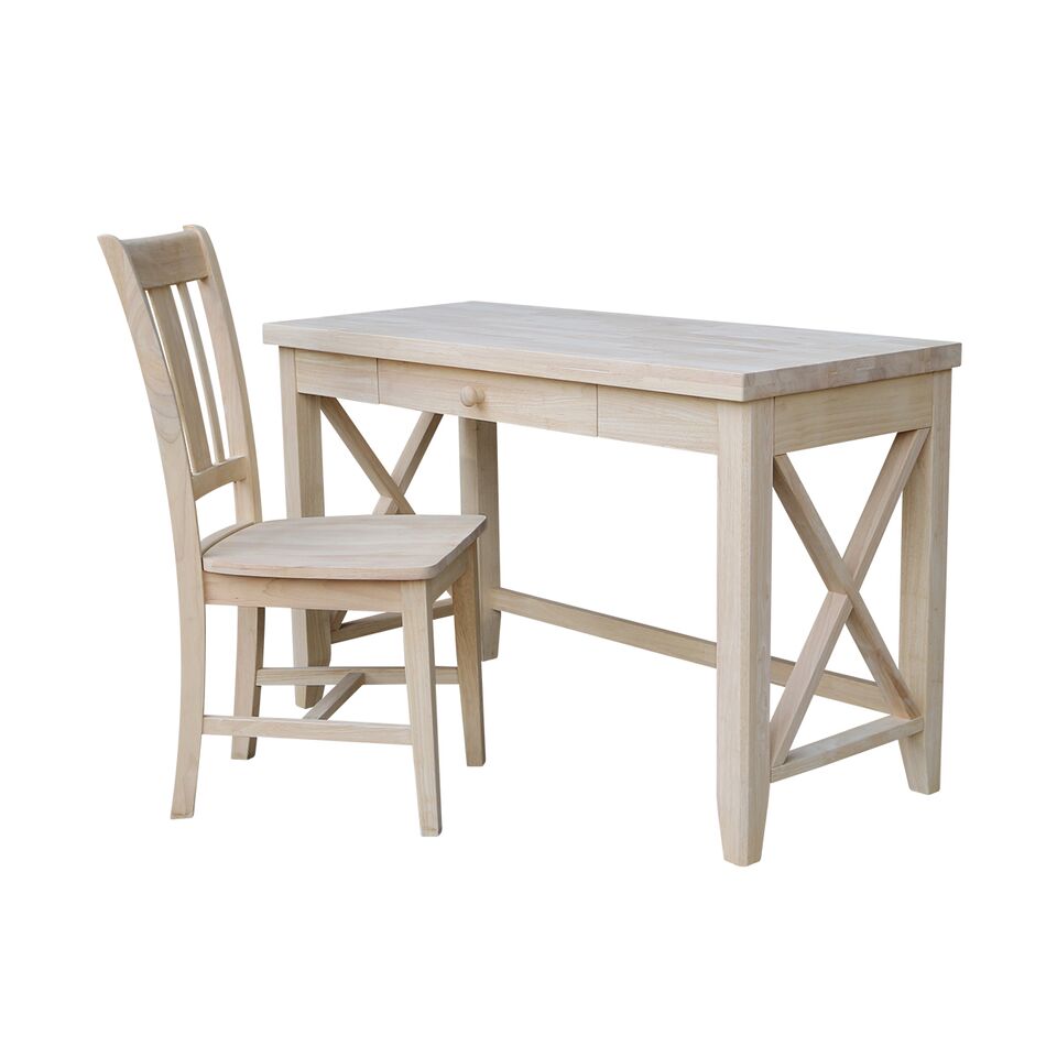 K-of-67x-c10 Hampton Solid Wood Desk & Chair Set - Unfinished