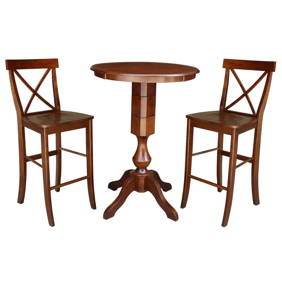 K581-30rt-11-s6133-2 30 In. Round Pedestal Bar Height Table With 2 Stools, Espresso - 3 Piece
