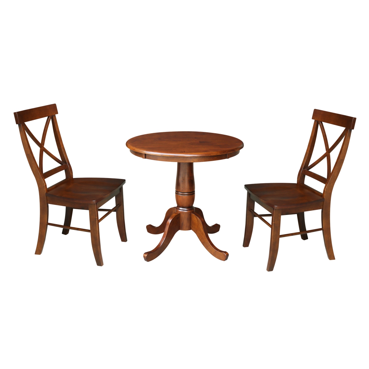 K581-30rt-c613-2 30 In. Round Top Pedestal Table With 2 Chairs, Espresso - 3 Piece