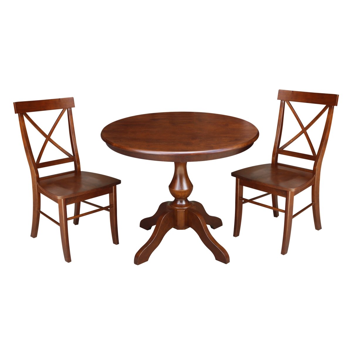 K581-36rt-11b-c613-2 36 In. Round Top Pedestal Table With 2 Chairs, Espresso - 3 Piece