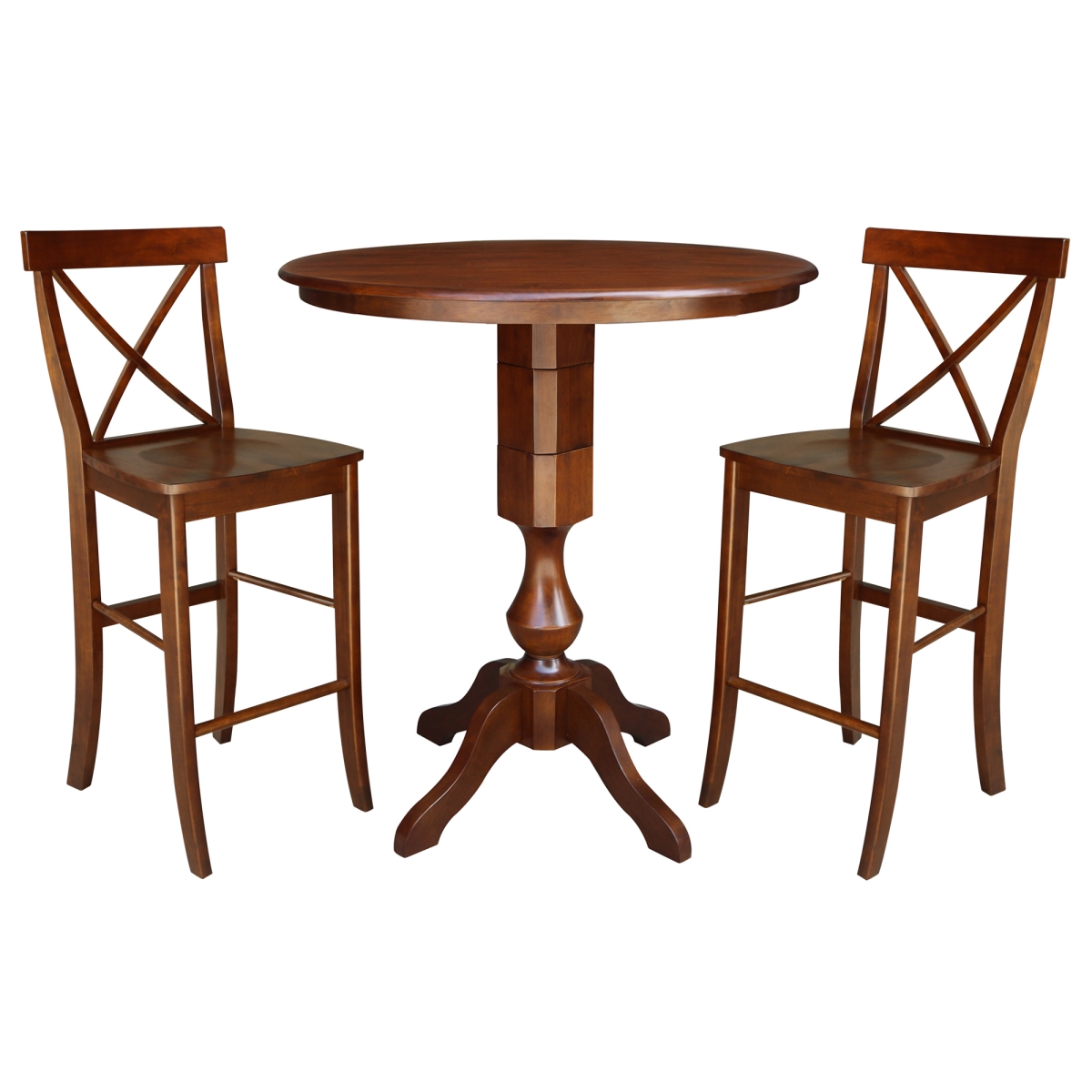 K581-36rt-11-s6133-2 36 In. Round Pedestal Bar Height Table With 2 Stools, Espresso - 3 Piece