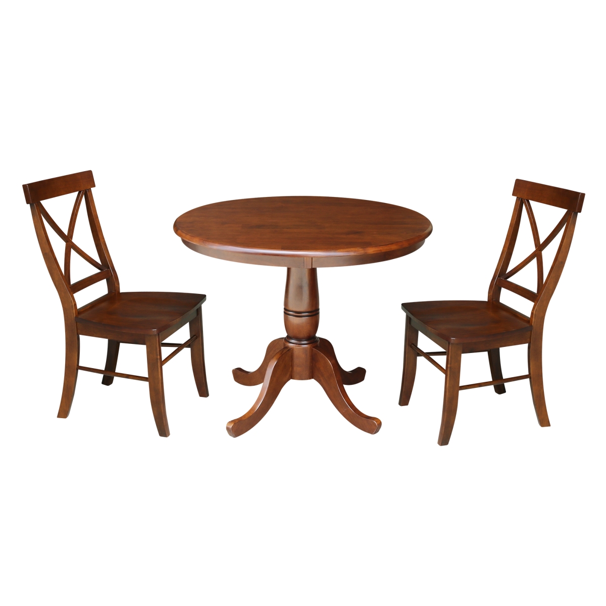K581-36rt-c613-2 36 In. Round Top Pedestal Table With 2 Chairs, Espresso - 3 Piece