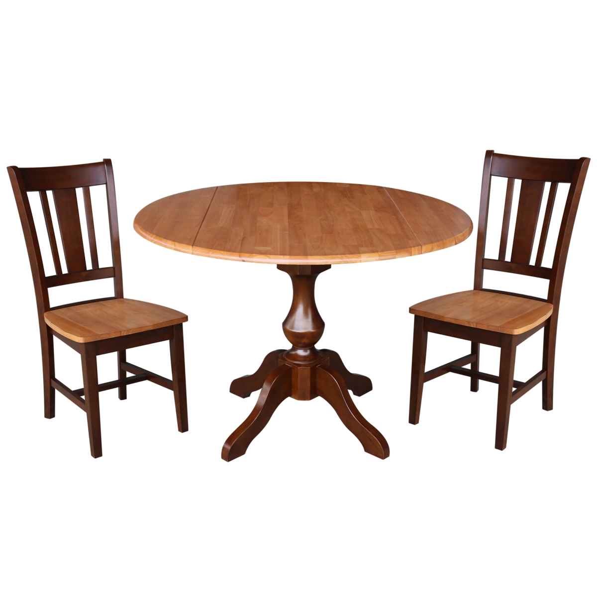 K58-42dpt-11b-c10-2 42 In. Round Top Pedestal Table With 2 Chairs - Cinnemon & Espresso