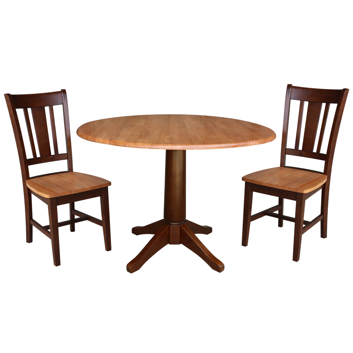 K58-42dpt-27b-c10-2 42 In. Round Top Pedestal Table With 2 Chairs - Cinnemon & Espresso