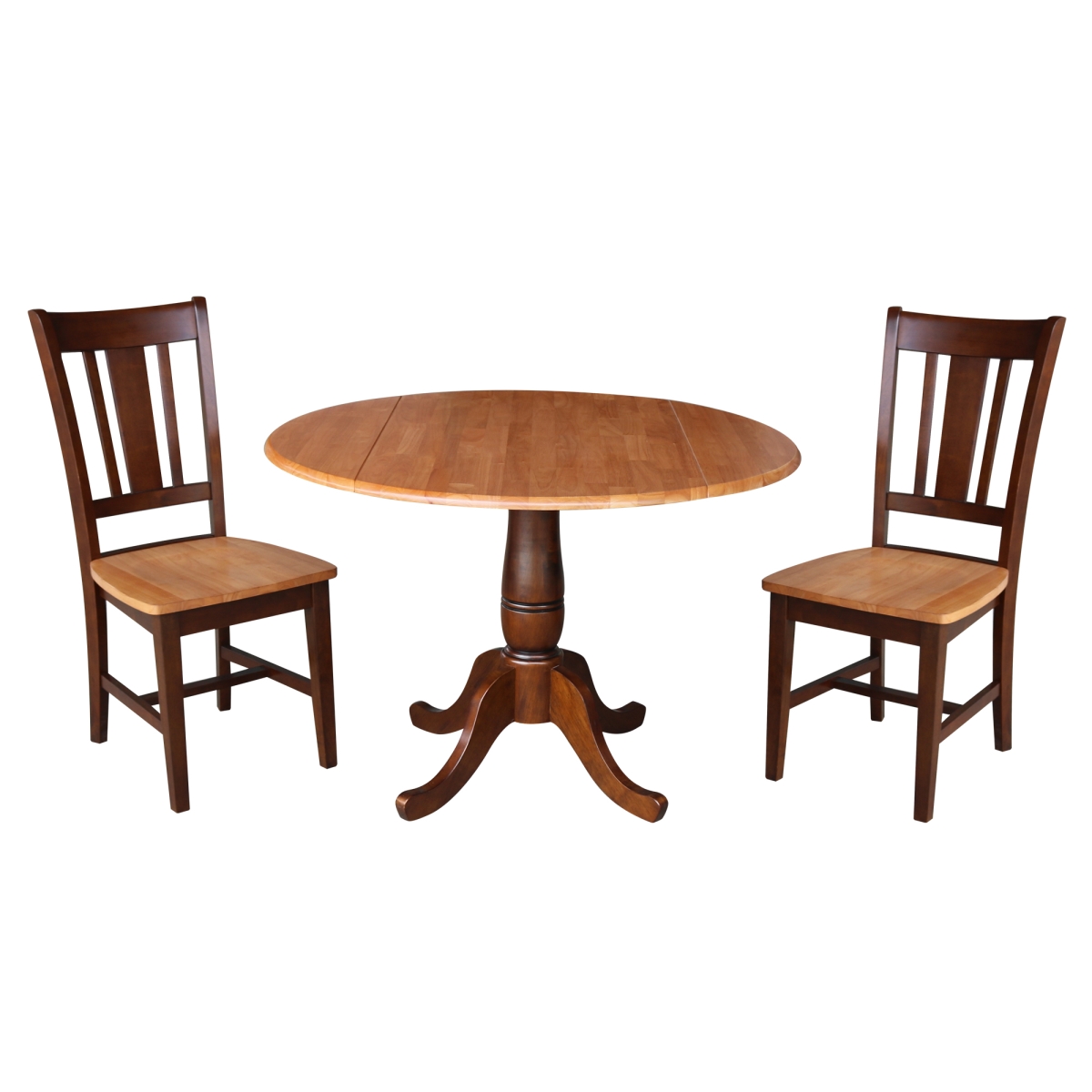 K58-42dpt-c10-2 42 In. Round Top Pedestal Table With 2 Chairs - Cinnemon & Espresso