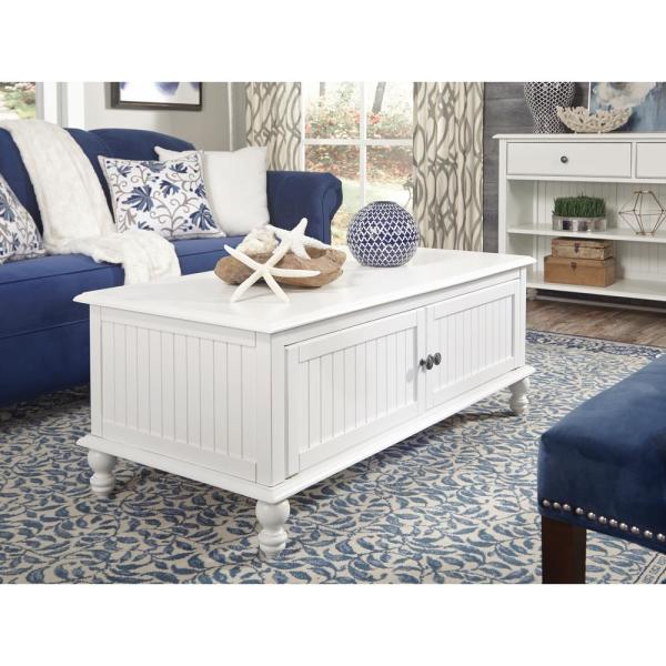 Ot07-20c2 24 X 48 X 19 In. Cottage Collection Coffee Table With Storage, Beach White