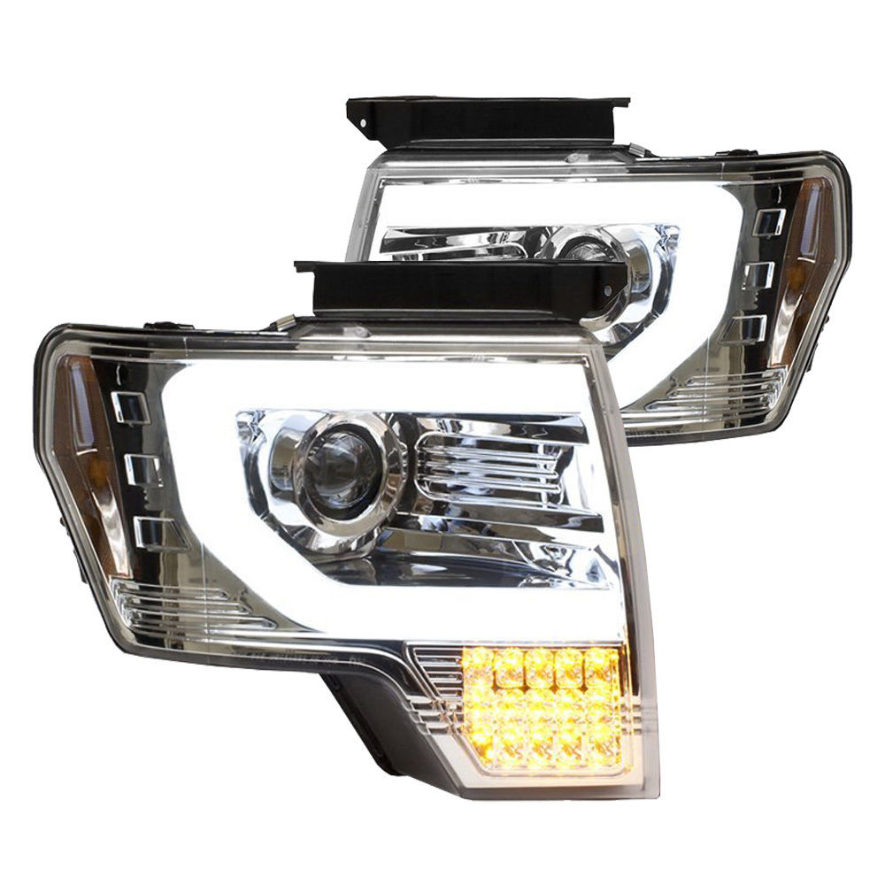 Projector Headlights With Led Turn Signals, Chrome For 2009-2014 Ford F150