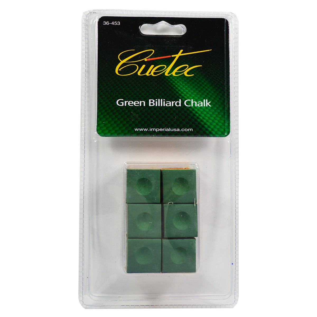 36-453 Cuetec Billiard Chalk, Green - Pack Of 6