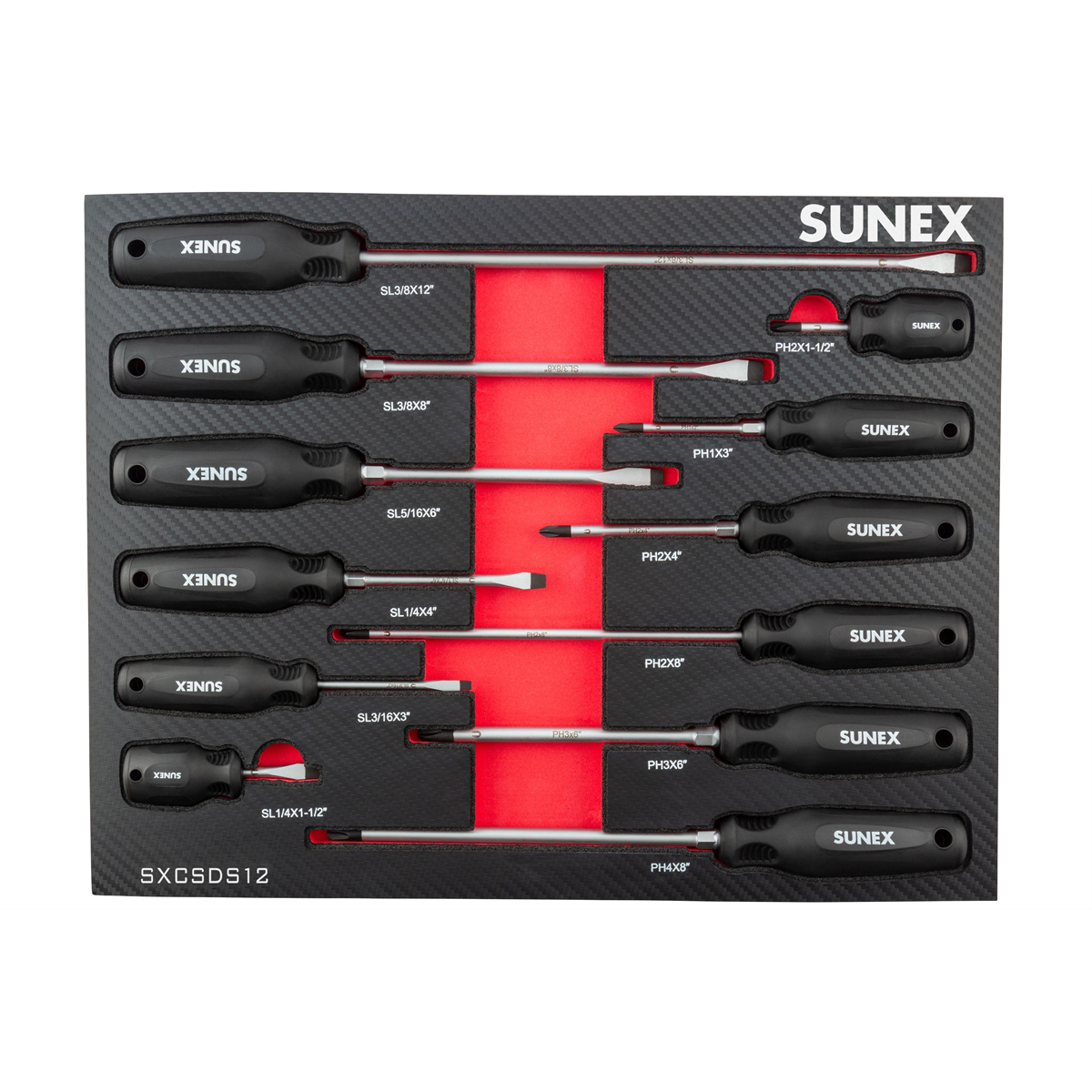 Sunex SUNSXCSDS12 Phillips & Slotted Magnetic Screwdriver Set, 12 Piece