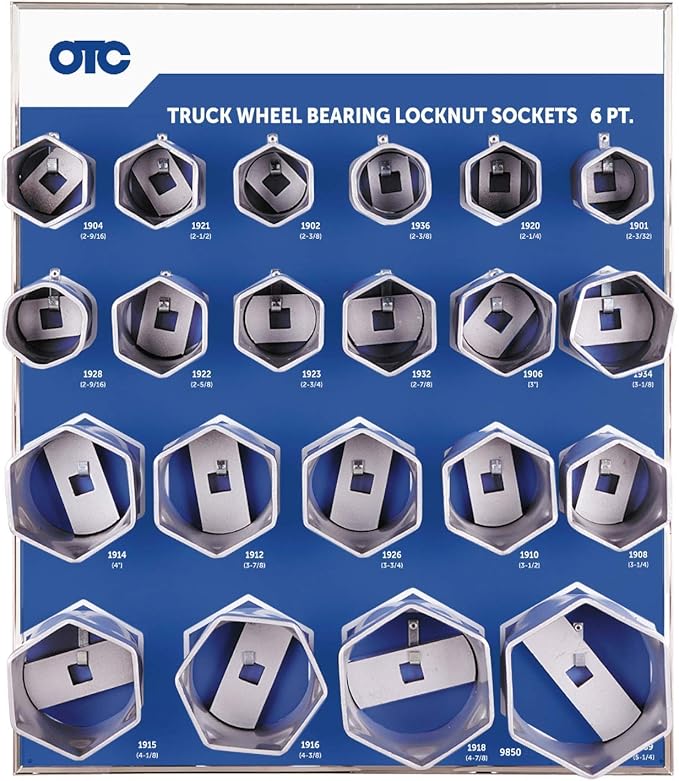 9850A 6-Point Truck Wheel Bearing Locknut Socket Set with Tool Board - 21 Piece