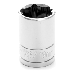 0.5 In. Drive 6 Point Shallow Chrome Socket, 19 Mm