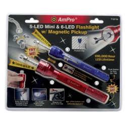 Ampt19716 2 Piece, Includes 5 Led Mini & 6 Led Both With Extendable Magnetic Pickup Flashlight Set