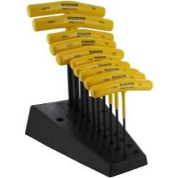 15390 Hex Wrench Set - 0.09 To 0.37 In. , T-handle With Cushioned Grip, 9 In. Long In Stand - 10 Piece