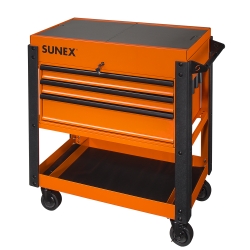 8035xtor 3 Drawer Utility Cart With Sliding Top - Orange