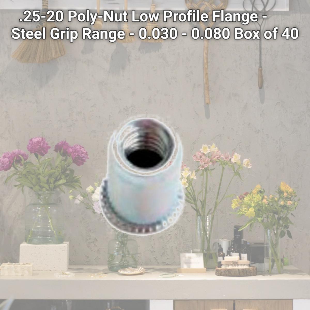 Picture of Marson MAR47455 .25-20 Poly-Nut Low Profile Flange - Steel Grip Range - 0.030 - 0.080 Box of 40