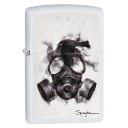 Zip29646 Steven Spazuk Gas Mask Fumage Bird White Matte Finish Lighter
