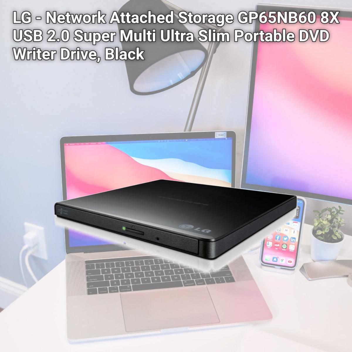 Picture of LG - Network Attached Storage GP65NB60 8X USB 2.0 Super Multi Ultra Slim Portable DVD Writer Drive, Black