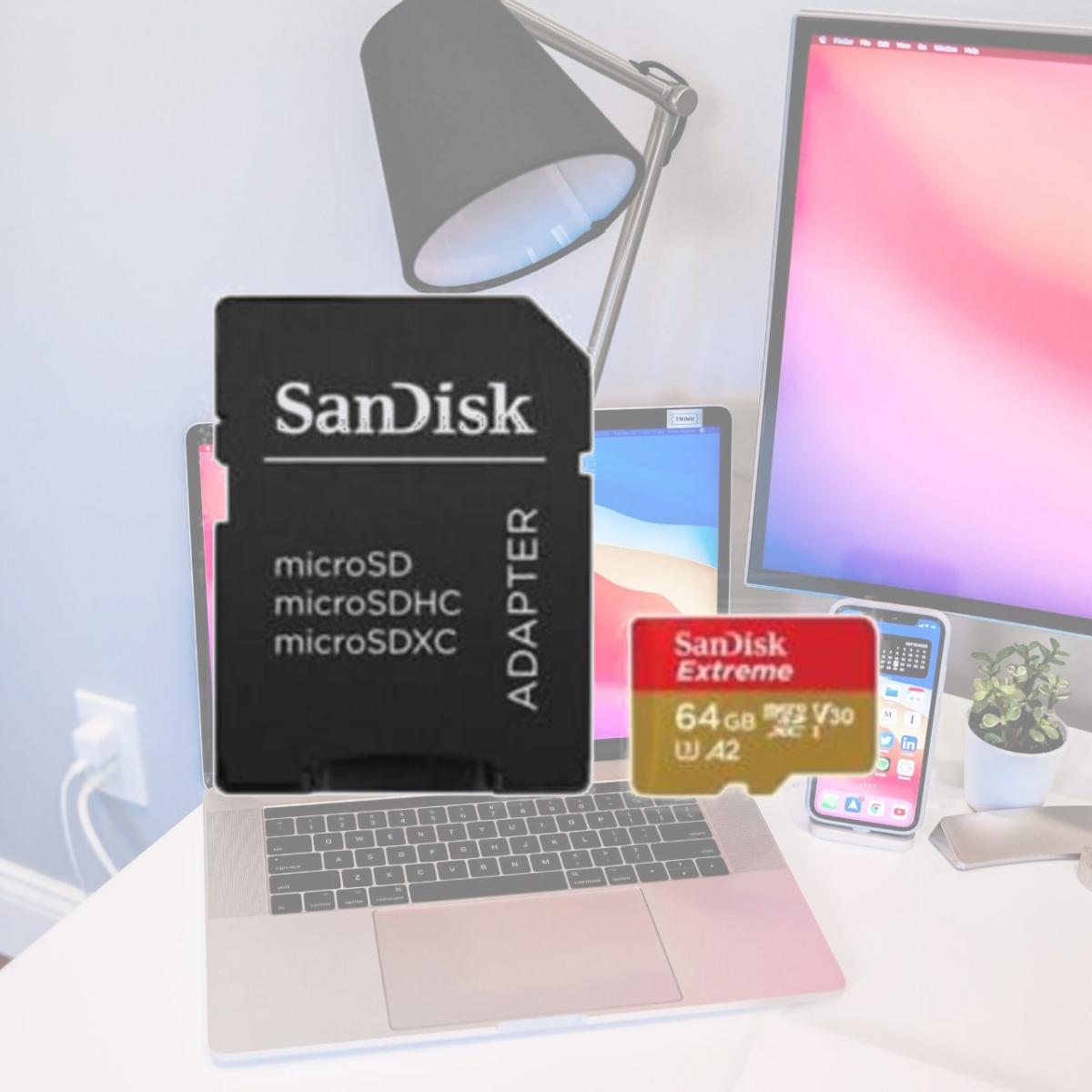 Picture of WDT SDSQXAH-064G-AN6MA C10 UHS U3 V30 A2 SanDisk 64GB Extreme Memory Card