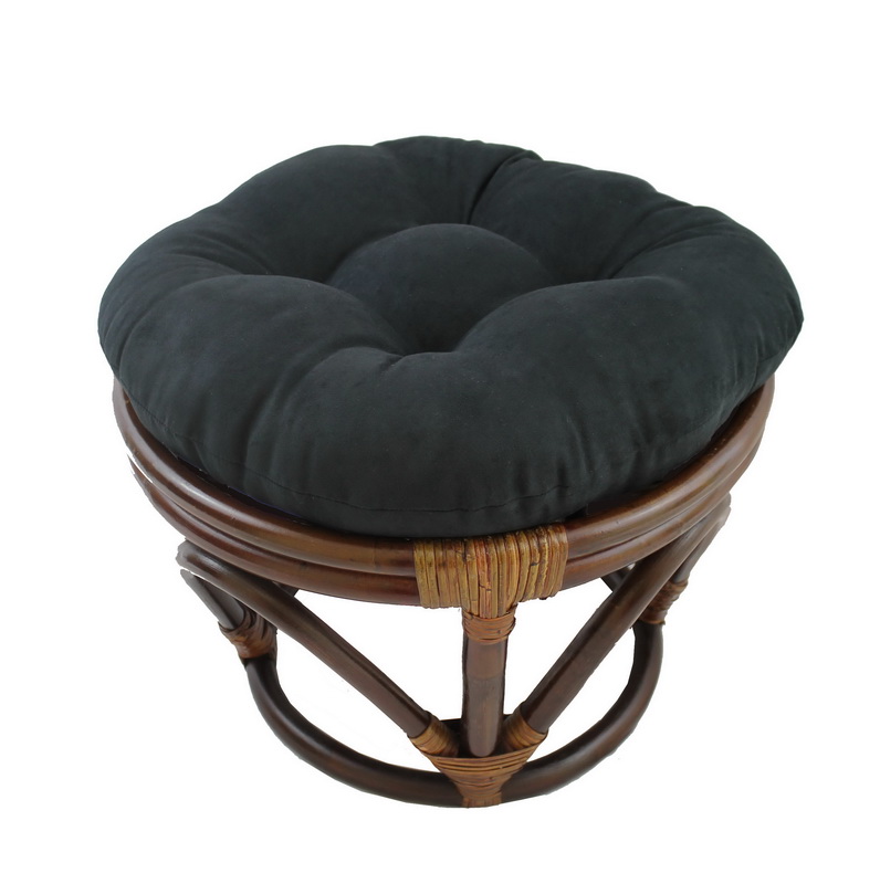 3301-ms-bk Rattan Ottoman With Micro Suede Cushion, Black