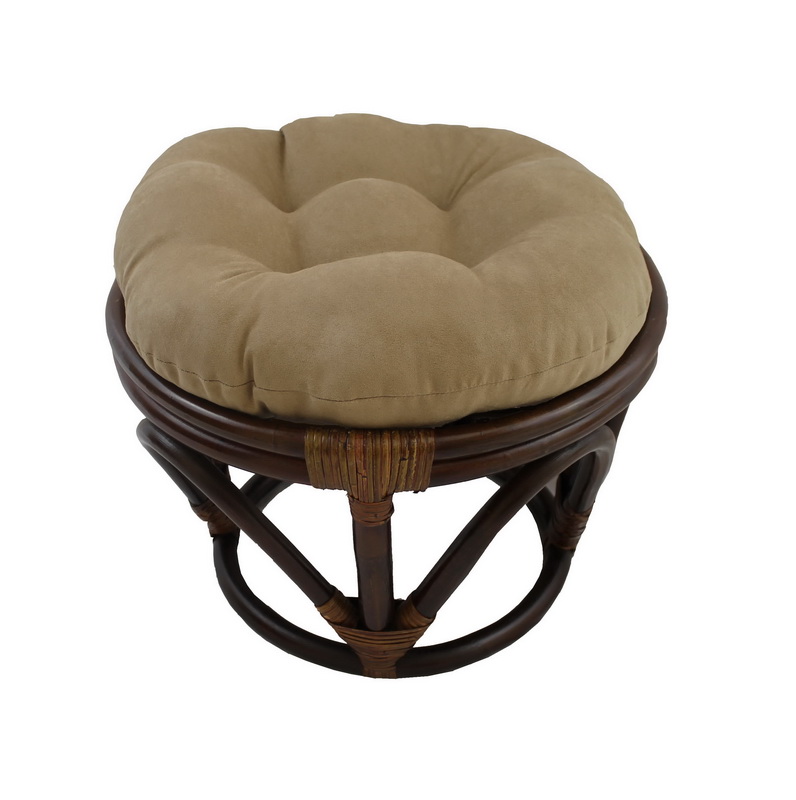 3301-ms-jv Rattan Ottoman With Micro Suede Cushion, Java