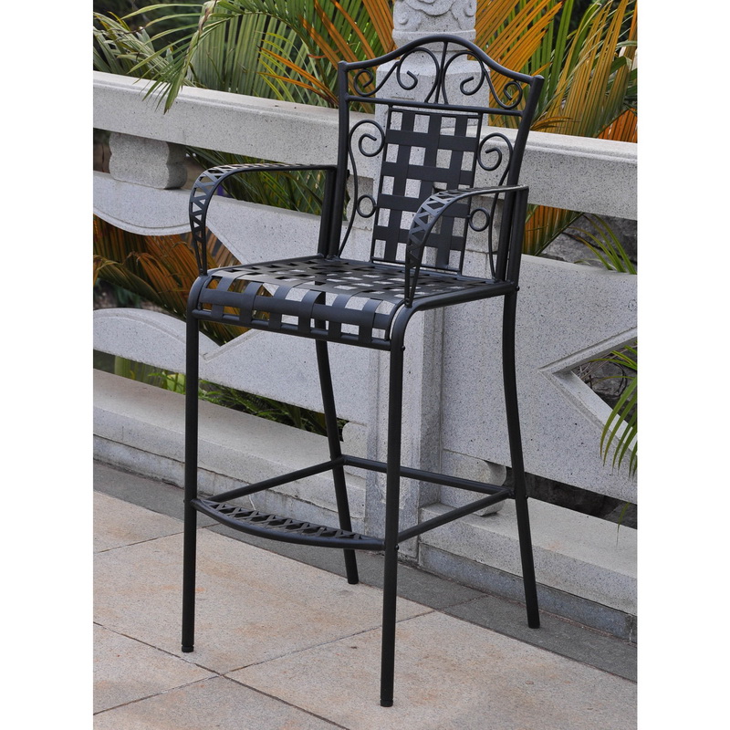 3467-2ch-ant-bk Mandalay Iron Bar Height Chair, Antique Black - Set Of 2