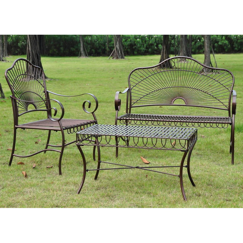 3481-3pc-hd-bz Sun Ray Iron Settee Group, Bronze - Set Of 3