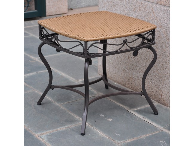 4112-st-hy Valencia Resin Wicker & Steel Square Round Side Table, Honey