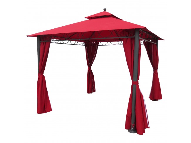 Yf-3290-rr 10 Ft. Square Double Vented Gazebo With Drapes, Ruby Red & Dark Grey