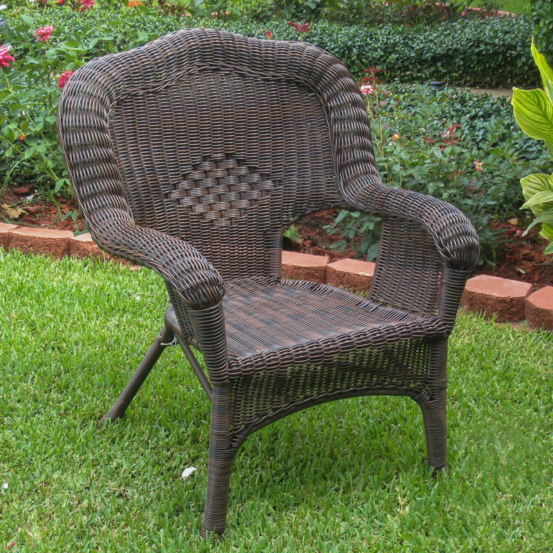 Camelback Resin Wicker Patio Chair, Antique Pecan - Set Of 2
