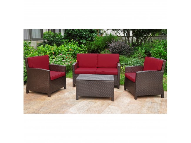 4140-s4-ch-mt Lisbon Resin Wicker & Steel Settee Group With Cushion, Chocolate - Set Of 4