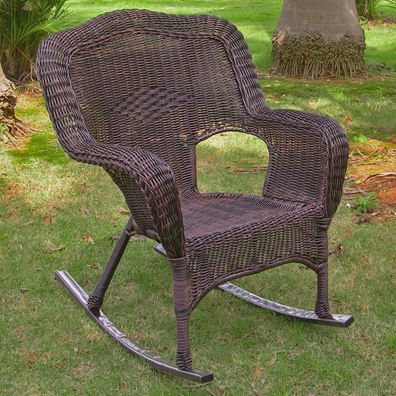 3182-2ch-ap Resin Wicker Camel Back Rocking Chair, Antique Pecan - Set Of 2