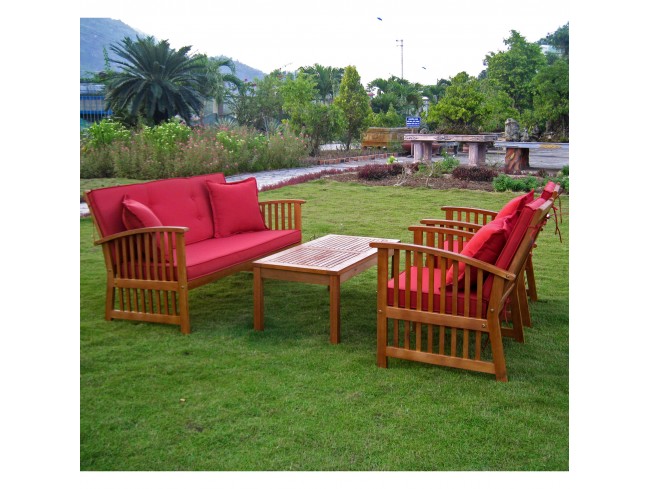 Tt-095-rr Royal Tahiti Phuket Settee Group With Cushion, Dark Honey & Ruby Red - Set Of 4