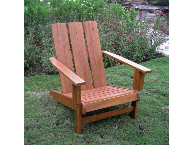 Tt-dc-022-stn Acacia Large Square Back Adirondack Chair, Rustic Brown