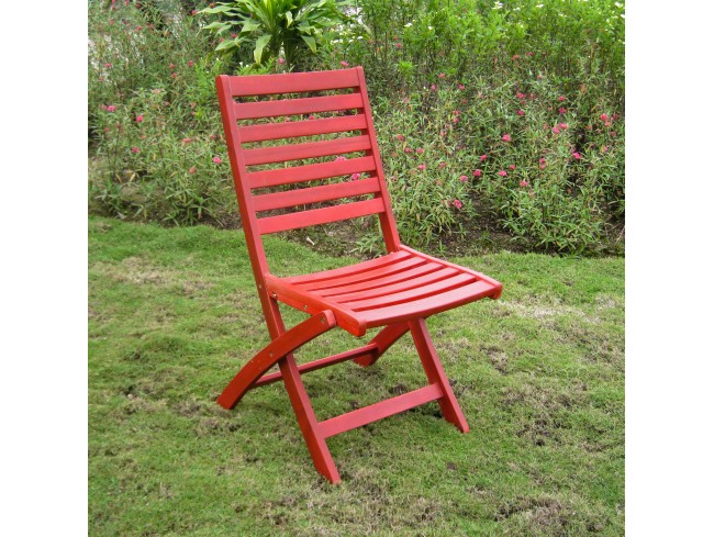 Fc-126-2ch-brd Acacia Folding Ladder Back Chair, Barn Red - Set Of 2