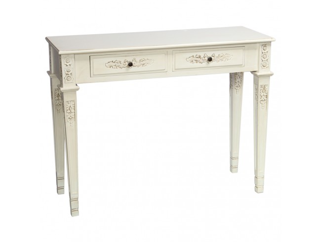 Windsor 2 Drawer Rectangular Console Table, Antique White