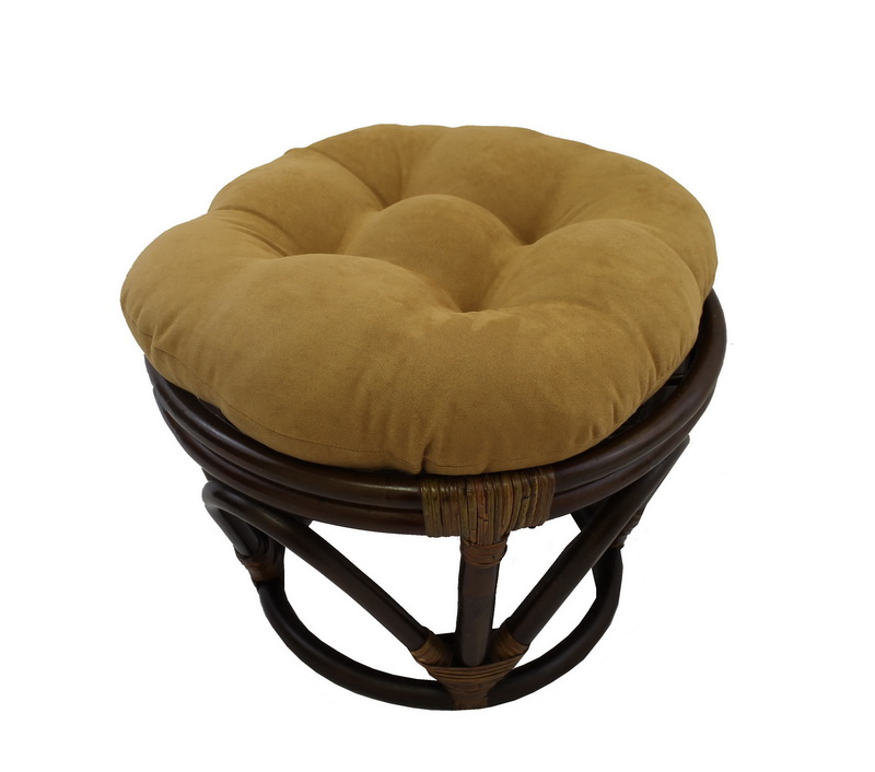 3301-ms-cm Rattan Ottoman With Micro Suede Cushion, Camel