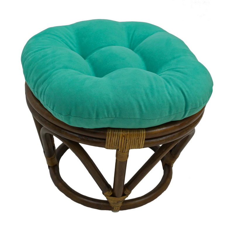 3301-ms-em Rattan Ottoman With Micro Suede Cushion, Emerald