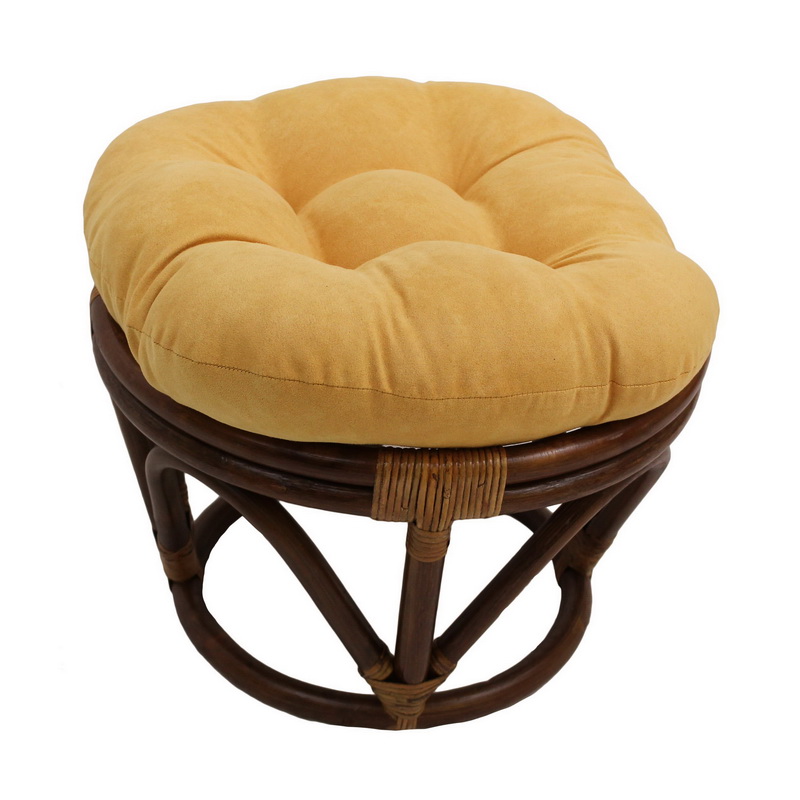 3301-ms-lm Rattan Ottoman With Micro Suede Cushion, Lemon