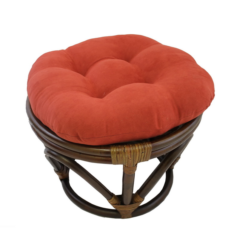 3301-ms-td Rattan Ottoman With Micro Suede Cushion, Tangerine Dream